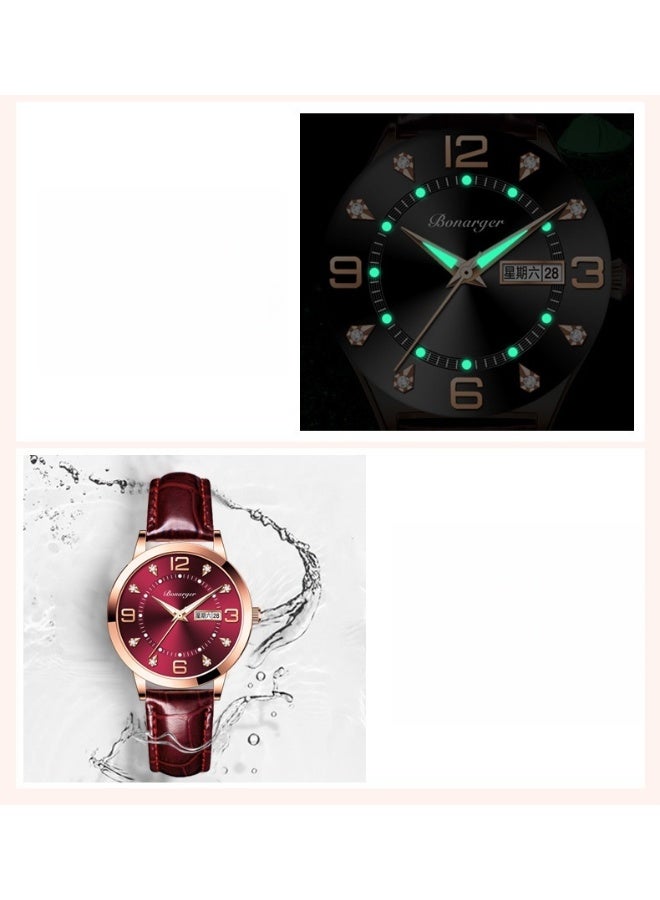 BONARGER Women's Premium Leather Waterproof Luminous Quartz Watch With A Luxurious Feel. - Image 4