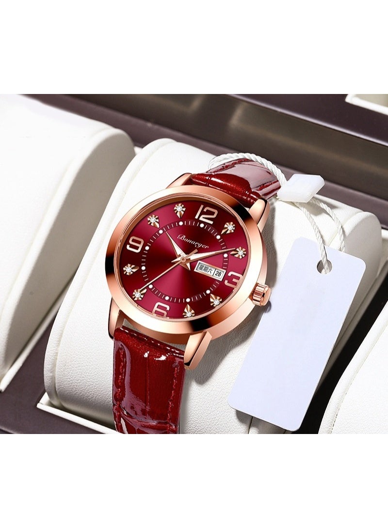 BONARGER Women's Premium Leather Waterproof Luminous Quartz Watch With A Luxurious Feel. - Image 3
