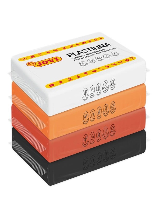 JOVI طين جوفي للنمذجة، 3 أرطال إجمالية، 4 قضبان غير جافة باللون الأبيض والبرتقالي والبني والأسود، 0.77 رطل لكل منها، فنون وحرف غير سامة وخالية من الغلوتين - Image 1