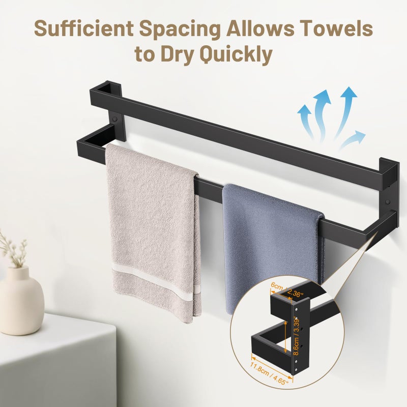 TNOMS Double Towel Bar,Towel Holder for Bathroom Stainless Steel Towel Rack Wall-Mounted Bathroom Towel Bar 24-Inch Bathroom Hardware Accessories,Matte Black - Image 4