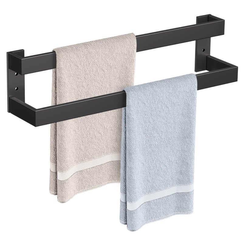 TNOMS Double Towel Bar,Towel Holder for Bathroom Stainless Steel Towel Rack Wall-Mounted Bathroom Towel Bar 24-Inch Bathroom Hardware Accessories,Matte Black - Image 1