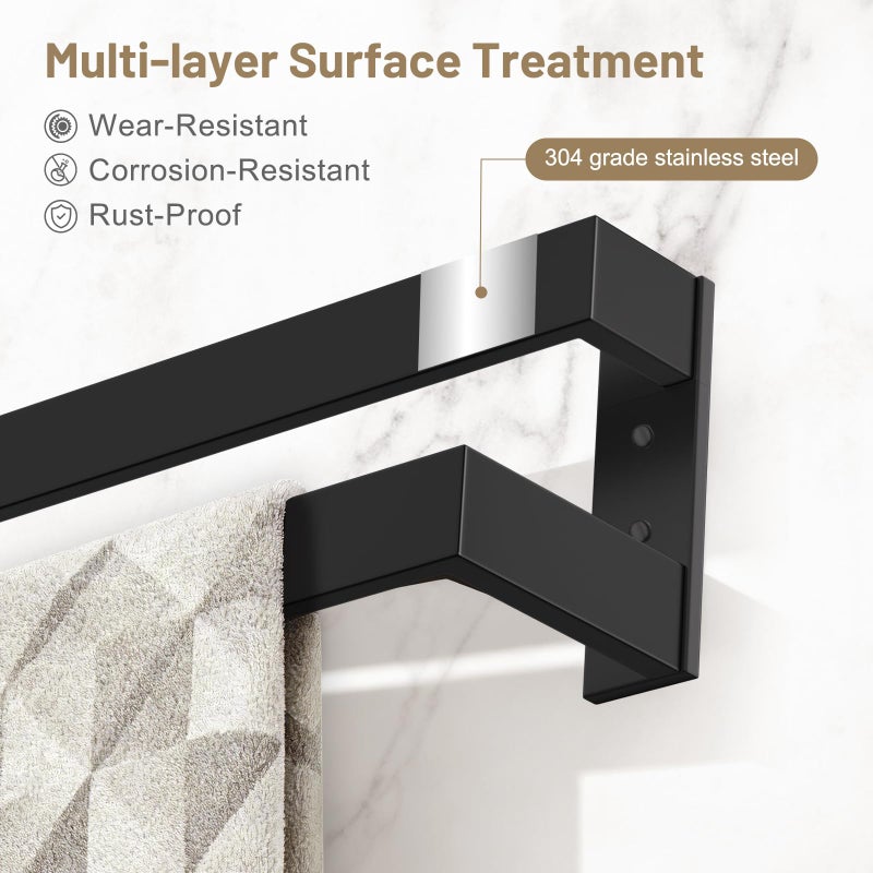 TNOMS Double Towel Bar,Towel Holder for Bathroom Stainless Steel Towel Rack Wall-Mounted Bathroom Towel Bar 24-Inch Bathroom Hardware Accessories,Matte Black - Image 3