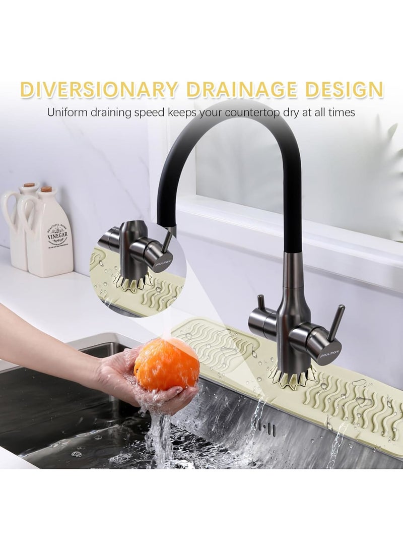 SYOSI Sink Faucet Mat, Silicone Draining Splash Guard Tray for Kitchen and Bathroom Countertops, Faucet Handle Drip Catcher Pad with Quick-Dry Design, Anti-Slip Water Absorbent Protector for Home Use - Image 5