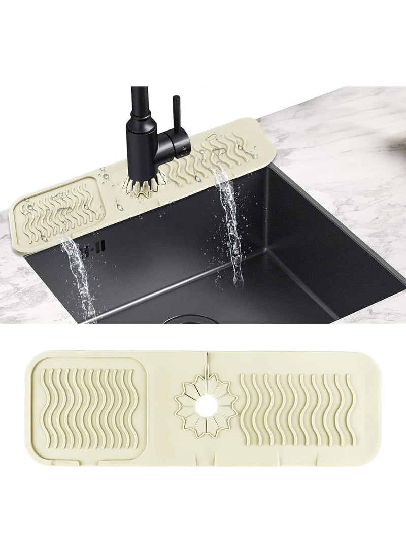 SYOSI Sink Faucet Mat, Silicone Draining Splash Guard Tray for Kitchen and Bathroom Countertops, Faucet Handle Drip Catcher Pad with Quick-Dry Design, Anti-Slip Water Absorbent Protector for Home Use - Image 1