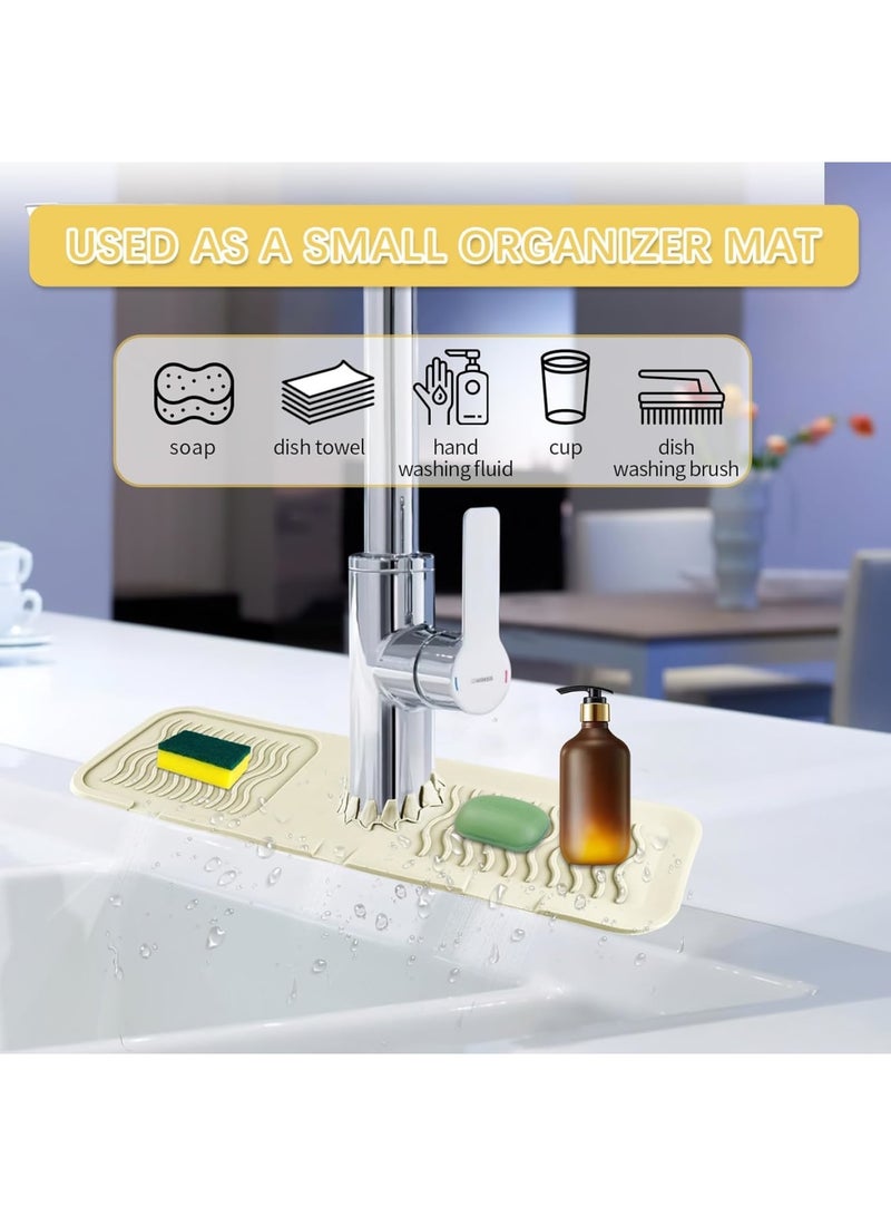 SYOSI Sink Faucet Mat, Silicone Draining Splash Guard Tray for Kitchen and Bathroom Countertops, Faucet Handle Drip Catcher Pad with Quick-Dry Design, Anti-Slip Water Absorbent Protector for Home Use - Image 2