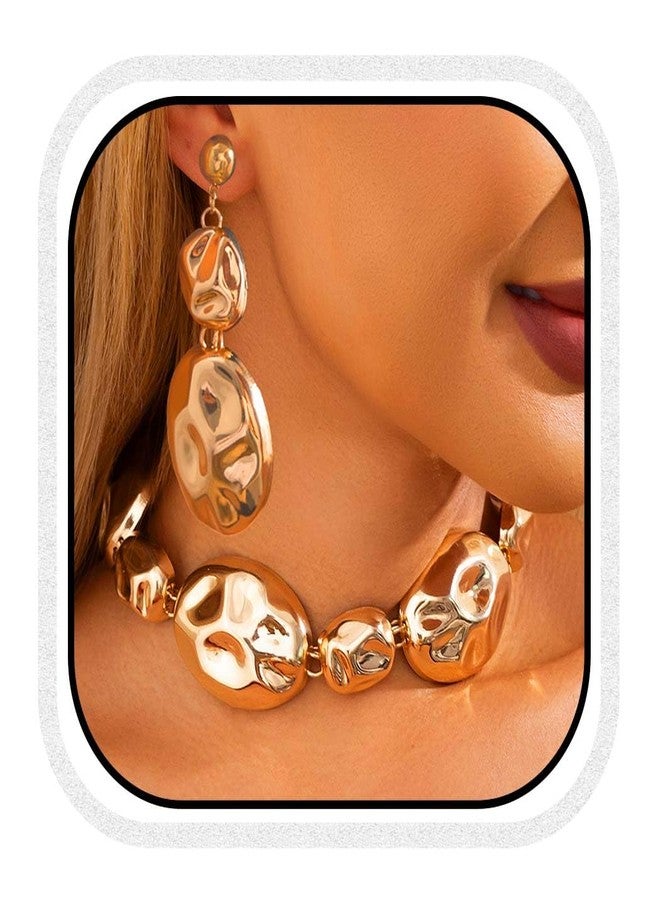 CLOACE Chunky Choker Necklace Set Gold Thick Necklaces Earrings Sets Punk Cuban Jewelry Accessories for Women (G-A) - Image 1