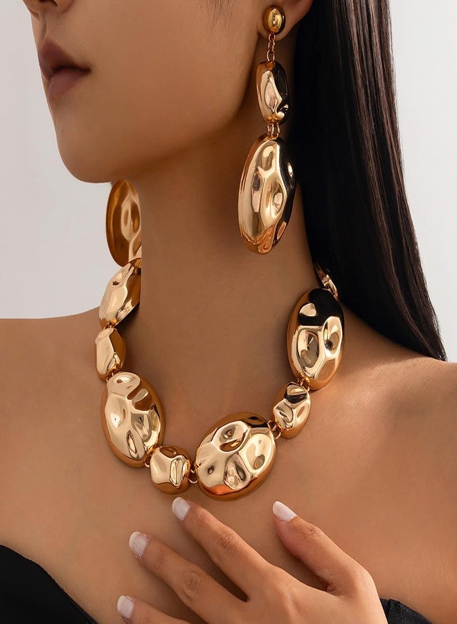 CLOACE Chunky Choker Necklace Set Gold Thick Necklaces Earrings Sets Punk Cuban Jewelry Accessories for Women (G-A) - Image 4