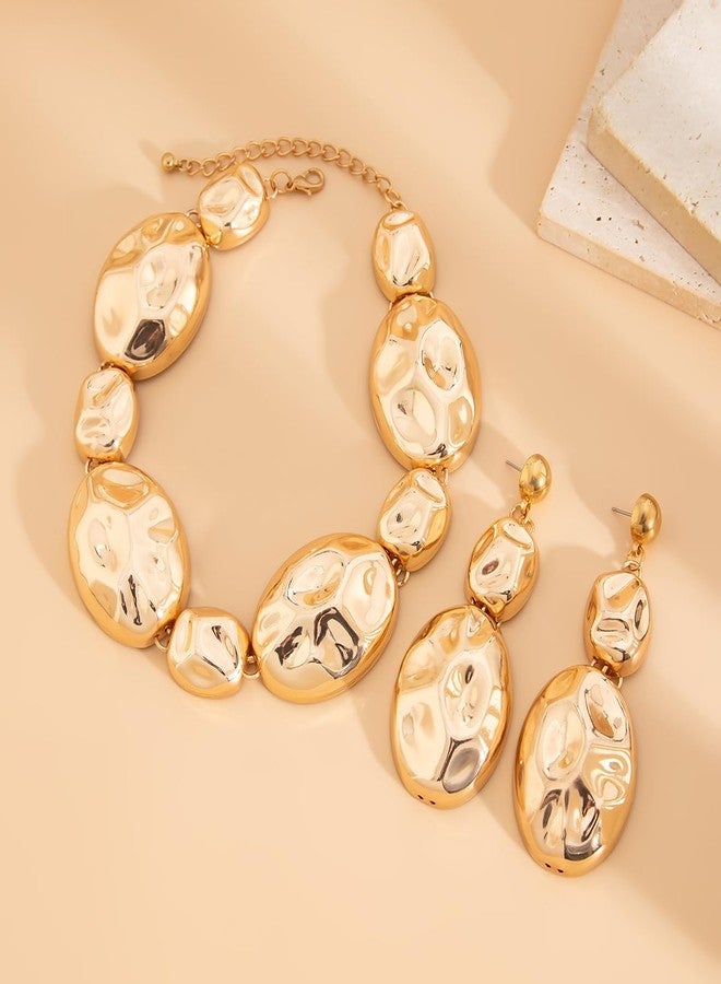 CLOACE Chunky Choker Necklace Set Gold Thick Necklaces Earrings Sets Punk Cuban Jewelry Accessories for Women (G-A) - Image 2