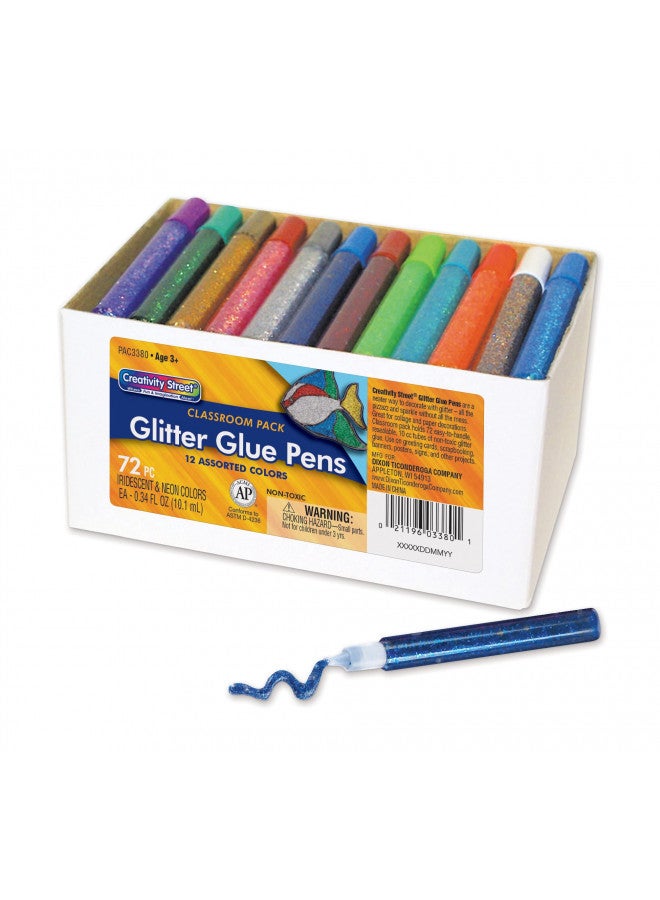 Pacon Creativity Street Glitter Glue Pens, Classroom Pack, Assorted Iridescent & Neon Colors, 0.34 fl. oz., 72 Pens - Image 1