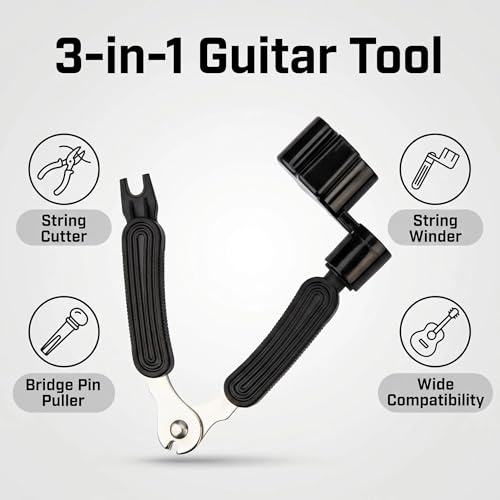 CC CAIHONG Guitar String Winder, Guitar String Winder Tool, Guitar Bridge Pin Puller and Cutter, 3 In 1 Multifunctional Guitar String Peg Tuner Winder for Acoustic Electric Guitar (Black) - Image 2