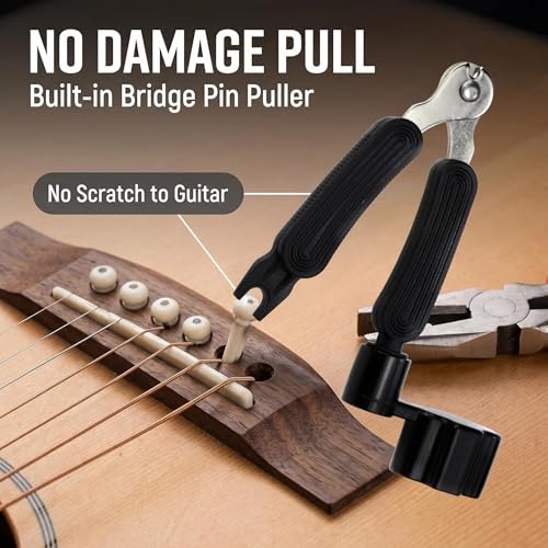 CC CAIHONG Guitar String Winder, Guitar String Winder Tool, Guitar Bridge Pin Puller and Cutter, 3 In 1 Multifunctional Guitar String Peg Tuner Winder for Acoustic Electric Guitar (Black) - Image 4