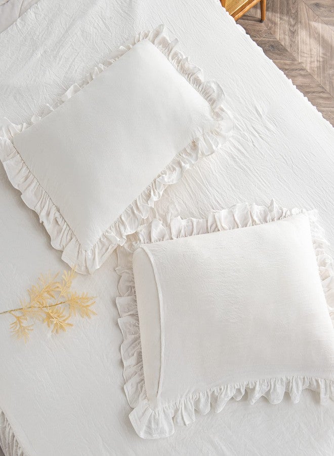 Bonlino Home Bedding Bedspread Set Quilt - Farmhouse Bedspread Summer Coverlet Bed Spreads, Lightweight Quilt Chic Vintage Bedding Ruffle Skirt Bedroom Rustic with 2 Pillow Shams (King, White) - Image 2