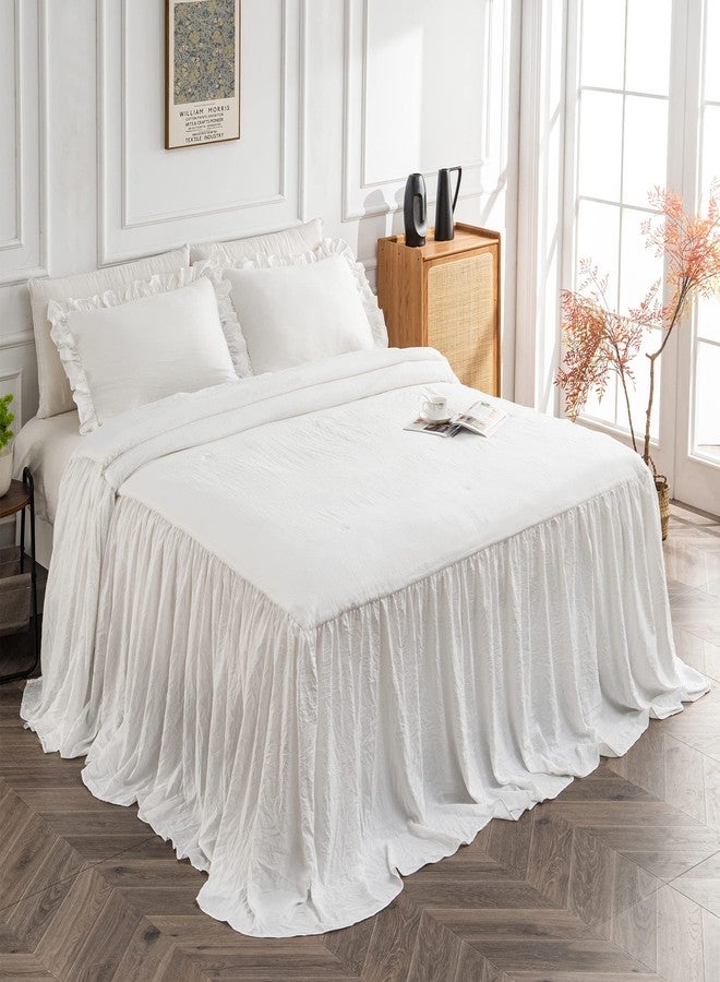 Bonlino Home Bedding Bedspread Set Quilt - Farmhouse Bedspread Summer Coverlet Bed Spreads, Lightweight Quilt Chic Vintage Bedding Ruffle Skirt Bedroom Rustic with 2 Pillow Shams (King, White) - Image 1