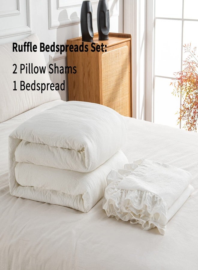 Bonlino Home Bedding Bedspread Set Quilt - Farmhouse Bedspread Summer Coverlet Bed Spreads, Lightweight Quilt Chic Vintage Bedding Ruffle Skirt Bedroom Rustic with 2 Pillow Shams (King, White) - Image 5
