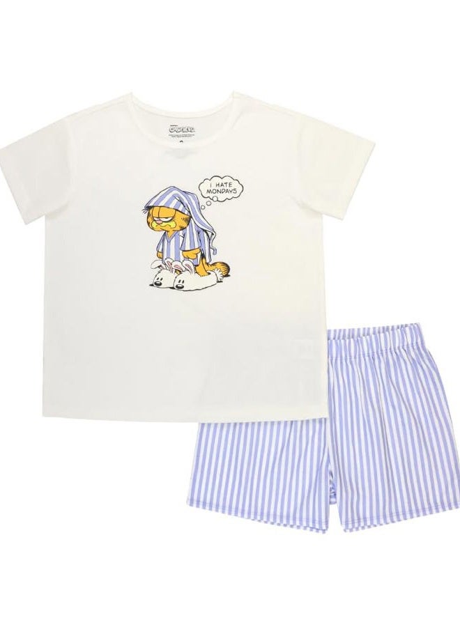 Garfield Kids' Big Girls' 2-Piece Loose-fit Pajama Set, Grumpy Garfield Shorts, 6 - Image 1