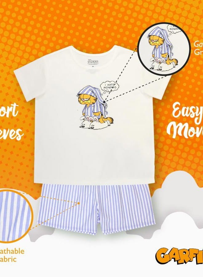 Garfield Kids' Big Girls' 2-Piece Loose-fit Pajama Set, Grumpy Garfield Shorts, 6 - Image 4
