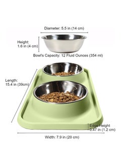 MahMir Cat Food Bowls, Bowls Non-Skid and Non-Spill Silicone Mats with Stand, Removable Stainless Steel Water Dishes for Cats, Small Size Dogs (Green)  - Image 5