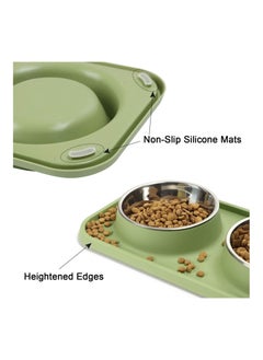 MahMir Cat Food Bowls, Bowls Non-Skid and Non-Spill Silicone Mats with Stand, Removable Stainless Steel Water Dishes for Cats, Small Size Dogs (Green)  - Image 4