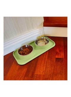 MahMir Cat Food Bowls, Bowls Non-Skid and Non-Spill Silicone Mats with Stand, Removable Stainless Steel Water Dishes for Cats, Small Size Dogs (Green)  - Image 3