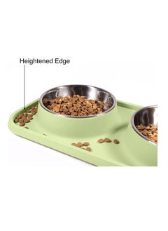 MahMir Cat Food Bowls, Bowls Non-Skid and Non-Spill Silicone Mats with Stand, Removable Stainless Steel Water Dishes for Cats, Small Size Dogs (Green)  - Image 2