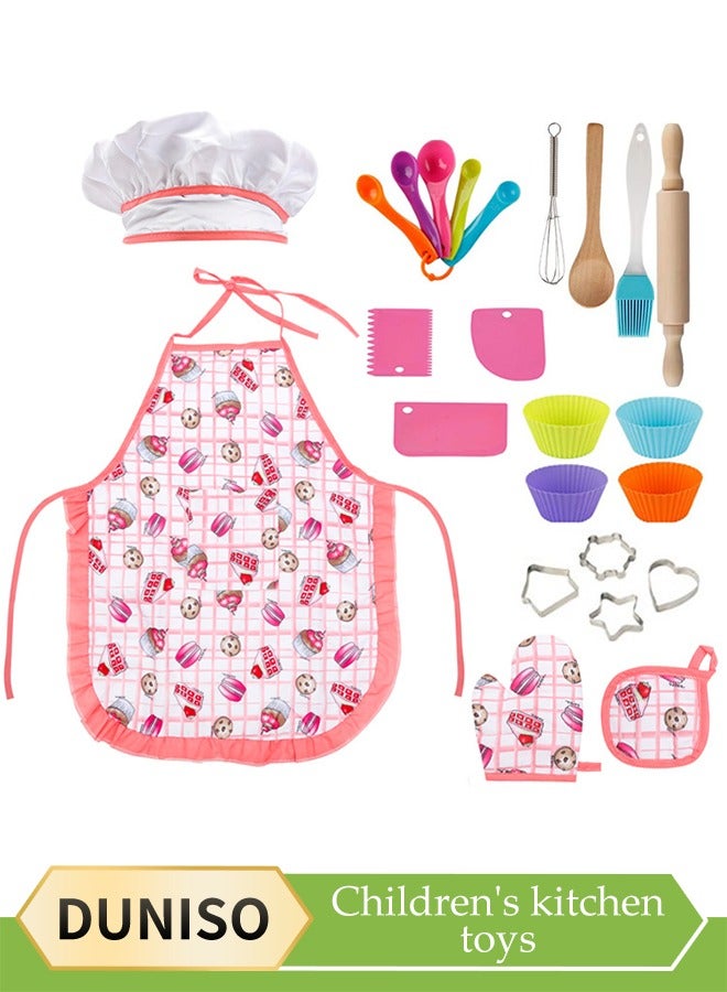 DUNISO 20 Pcs Kids Cooking and Baking Set, Children's Chef Set, with Apron, Hat, and Cooking Utensils, Suitable for Boys and Girls Aged 3 to12  - Image 1