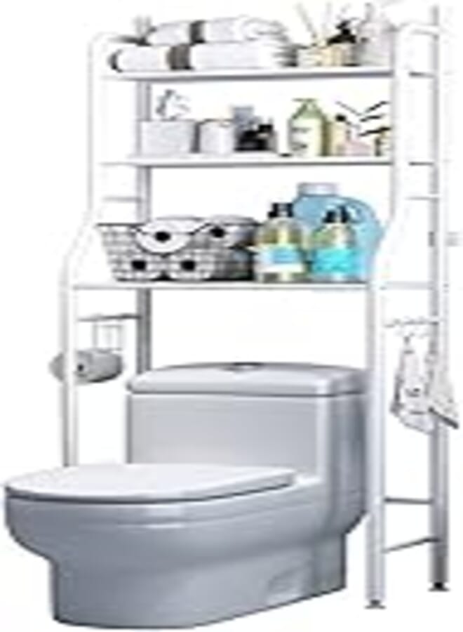 Over-The-Toilet Space Saver Bathroom Storage Rack, 3-Tier Toilet Shelf Free Standing Bathroom Organizer, Metal Shelves for Laundry Balcony 