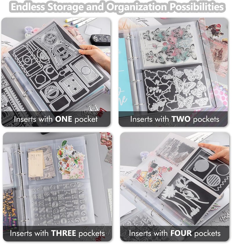 CYFUN DESIGN 20 Sheet Binder Pockets Inserts with One pockets A4 Size 4 Hole Binder Folder for Dies and Stamps Storage,Waterproof PVC Clear Bags Protectors for Cutting Dies Stencil Album Stamp Crafts Storage - Image 5