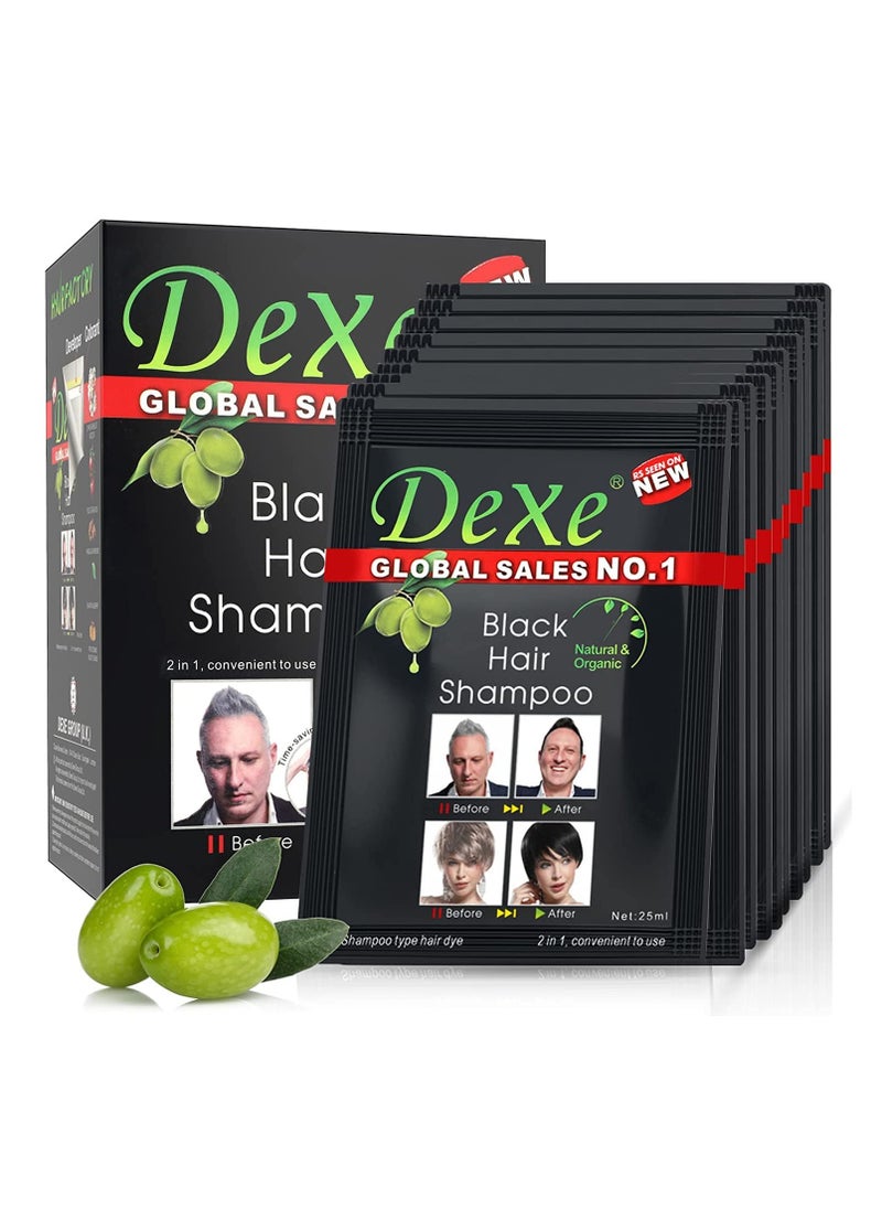 Dexe Dexe Global SALES NO.1 Black Hair Dye Shampoo – 3-in-1 Color Boost Technology, Ammonia-Free, Instant Gray Coverage, 25ml x10  - Image 1