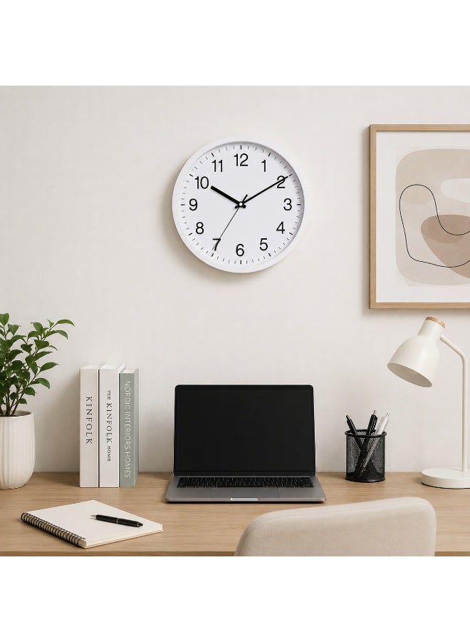 ساعة حائط دائرية، لون أبيض، 30 × 30 سم، خامة بلاستيك - Image 2