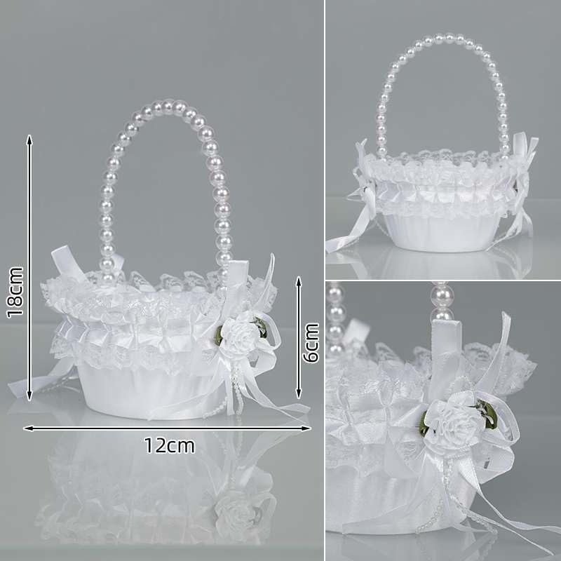 Yuudar Wedding Flower Girl Basket with Pearl Handle,Satin Flower Storage Basket for Wedding Home Garden Decor (5835 Small, 1) - Image 3