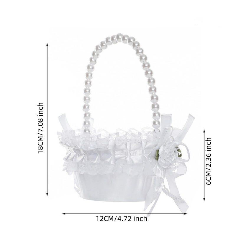 Yuudar Wedding Flower Girl Basket with Pearl Handle,Satin Flower Storage Basket for Wedding Home Garden Decor (5835 Small, 1) - Image 2