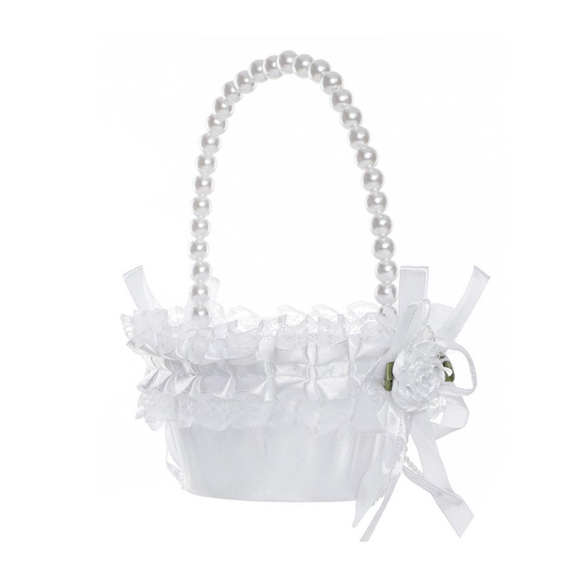 Yuudar Wedding Flower Girl Basket with Pearl Handle,Satin Flower Storage Basket for Wedding Home Garden Decor (5835 Small, 1) - Image 1