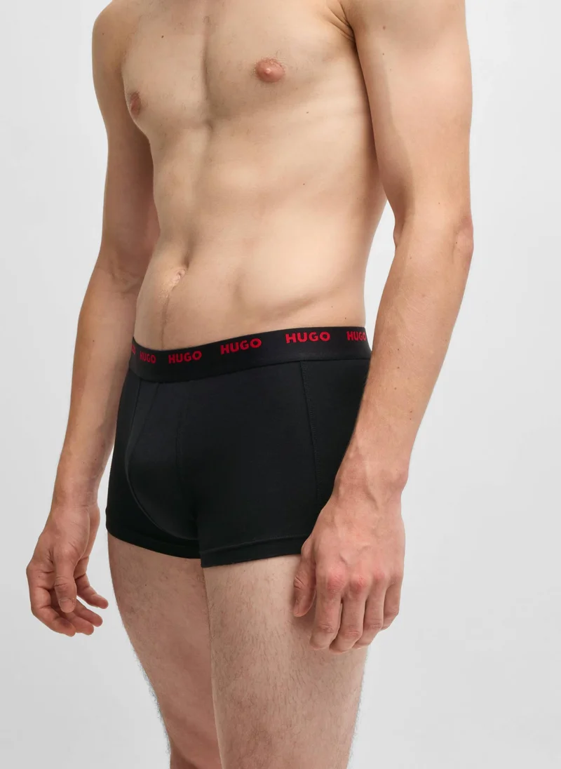 HUGO Five-pack of stretch-cotton trunks with logo waistbands