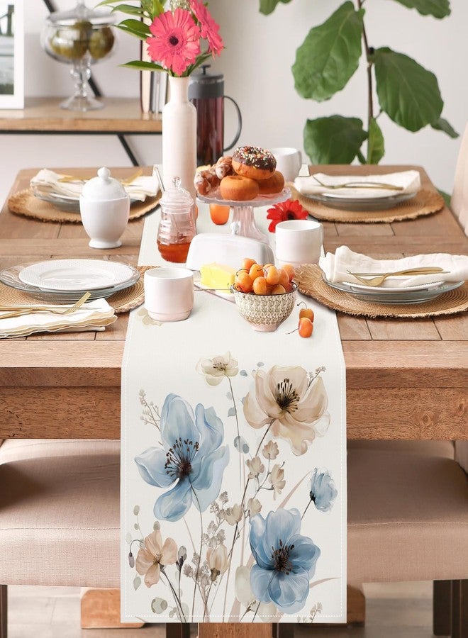 Bonhause Table Runner Blue Pink Watercolor Flowers Table Runner Boho Plant Kitchen Dining Table Decoration for Indoor Outdoor Holiday Party Washable Home Decor Table Cloth (33 x 183 cm) - Image 2