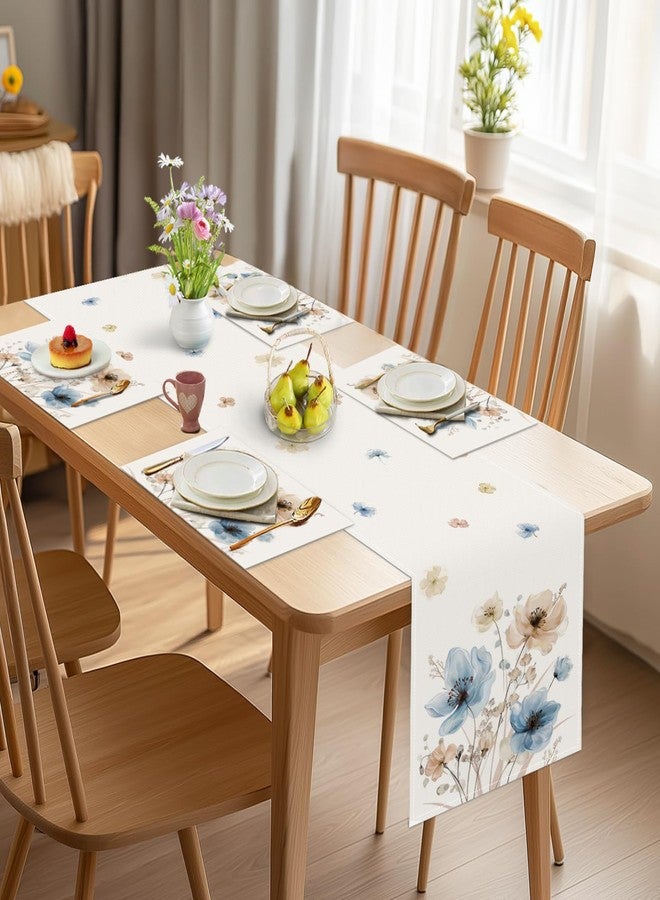 Bonhause Table Runner Blue Pink Watercolor Flowers Table Runner Boho Plant Kitchen Dining Table Decoration for Indoor Outdoor Holiday Party Washable Home Decor Table Cloth (33 x 183 cm) - Image 5