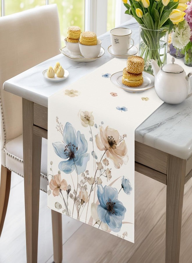 Bonhause Table Runner Blue Pink Watercolor Flowers Table Runner Boho Plant Kitchen Dining Table Decoration for Indoor Outdoor Holiday Party Washable Home Decor Table Cloth (33 x 183 cm) - Image 3
