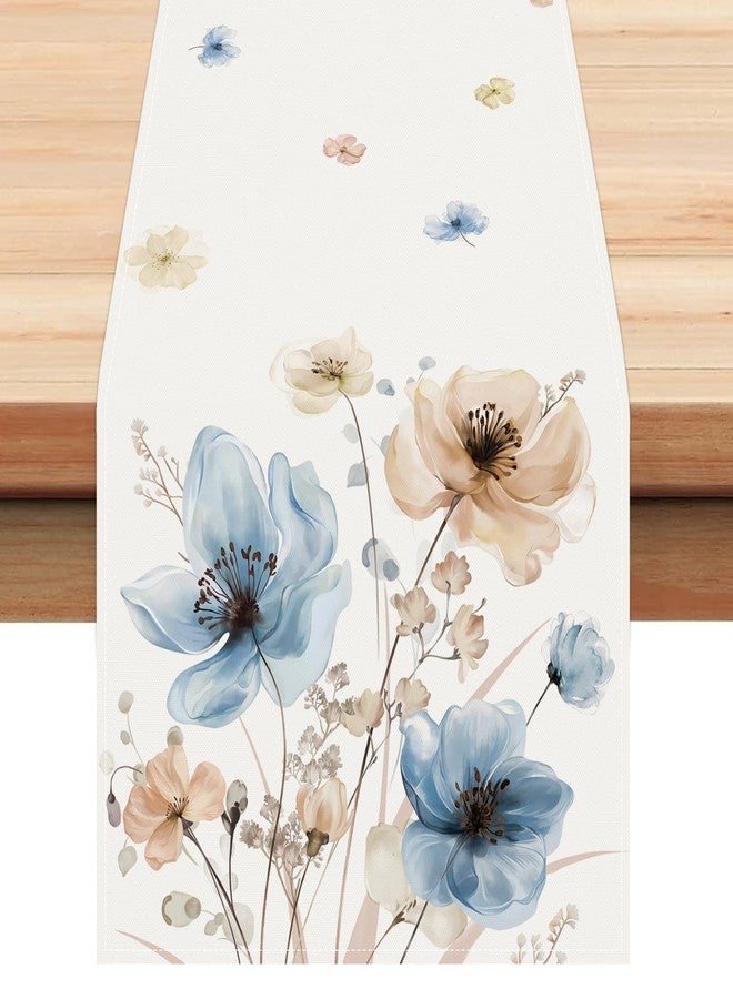 Bonhause Table Runner Blue Pink Watercolor Flowers Table Runner Boho Plant Kitchen Dining Table Decoration for Indoor Outdoor Holiday Party Washable Home Decor Table Cloth (33 x 183 cm) - Image 1