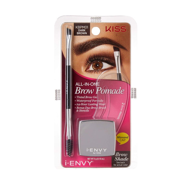 iEnvy iEnvy by KISS AllInOne Brow Pomade Dark Brown KBPM01 Waterproof Long Lasting Mirror Cap Stencils Included 