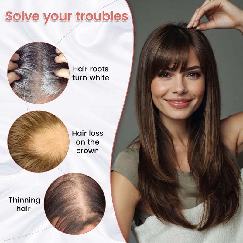 YAMI Human Hair Toppers for Women with Thinning Hair Topper with Bangs Upgrade Swiss Base 10inch Hairpiecees for Women with Hairloss (Ombre Light Brown with Blond Highlight) - Image 4
