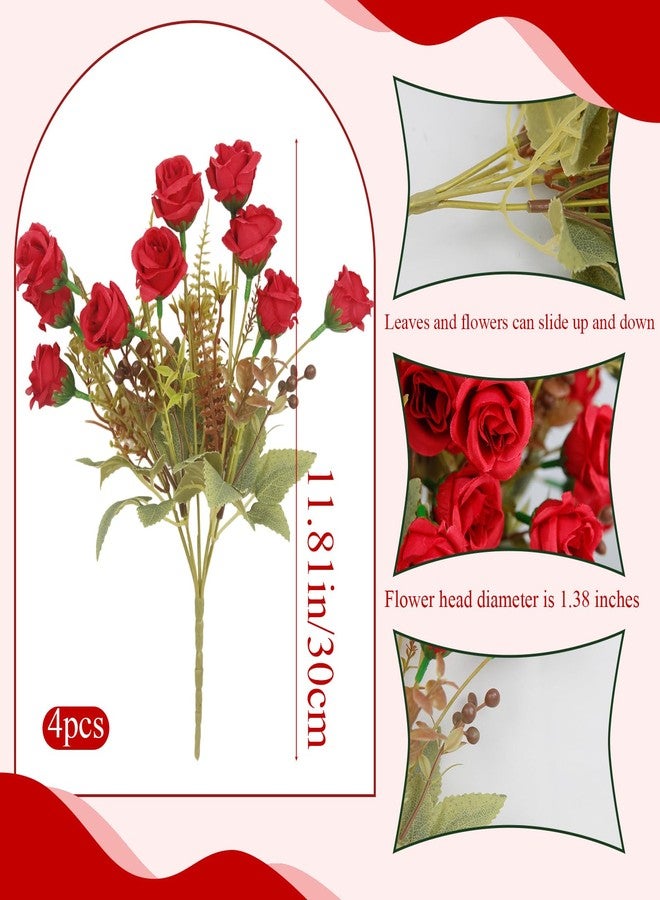 CITYES 4 Pcs Fake Roses Artificial Flowers Bouquet Red Mini Rose Heads Silk Flowers for Vase Centerpiece Table Wedding Party Bridal Shower DIY Home Indoor Outdoor Valentines Day Decor - Image 2