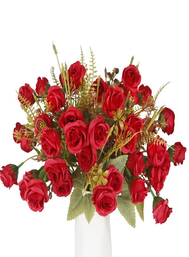 CITYES 4 Pcs Fake Roses Artificial Flowers Bouquet Red Mini Rose Heads Silk Flowers for Vase Centerpiece Table Wedding Party Bridal Shower DIY Home Indoor Outdoor Valentines Day Decor - Image 1