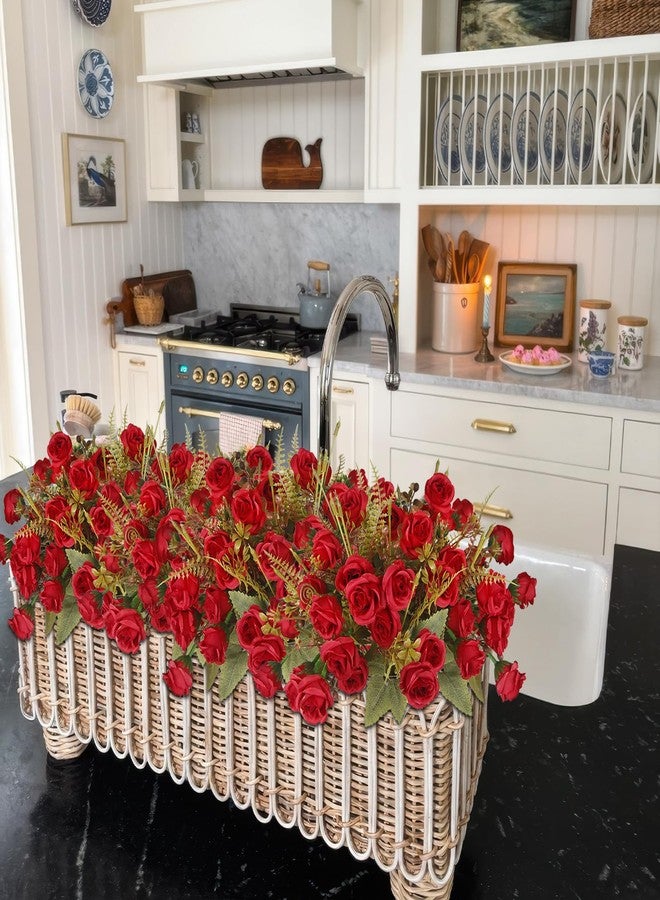 CITYES 4 Pcs Fake Roses Artificial Flowers Bouquet Red Mini Rose Heads Silk Flowers for Vase Centerpiece Table Wedding Party Bridal Shower DIY Home Indoor Outdoor Valentines Day Decor - Image 5