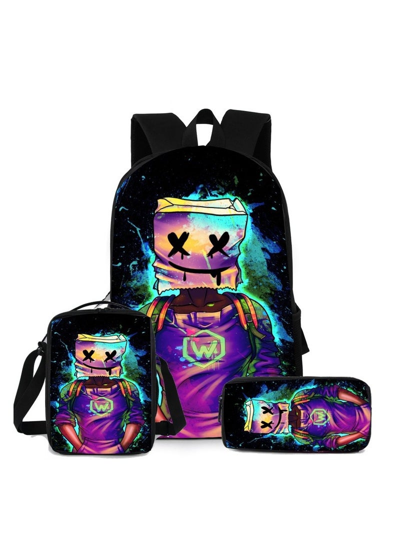 Backpacker Versatile Electronic Music Marshmello Schoolbag High School Student Backpack 42*29*16CM+Pen Bag 24*14*7CM+Shoulder Bag 23*19*6CM three-piece set - Image 1