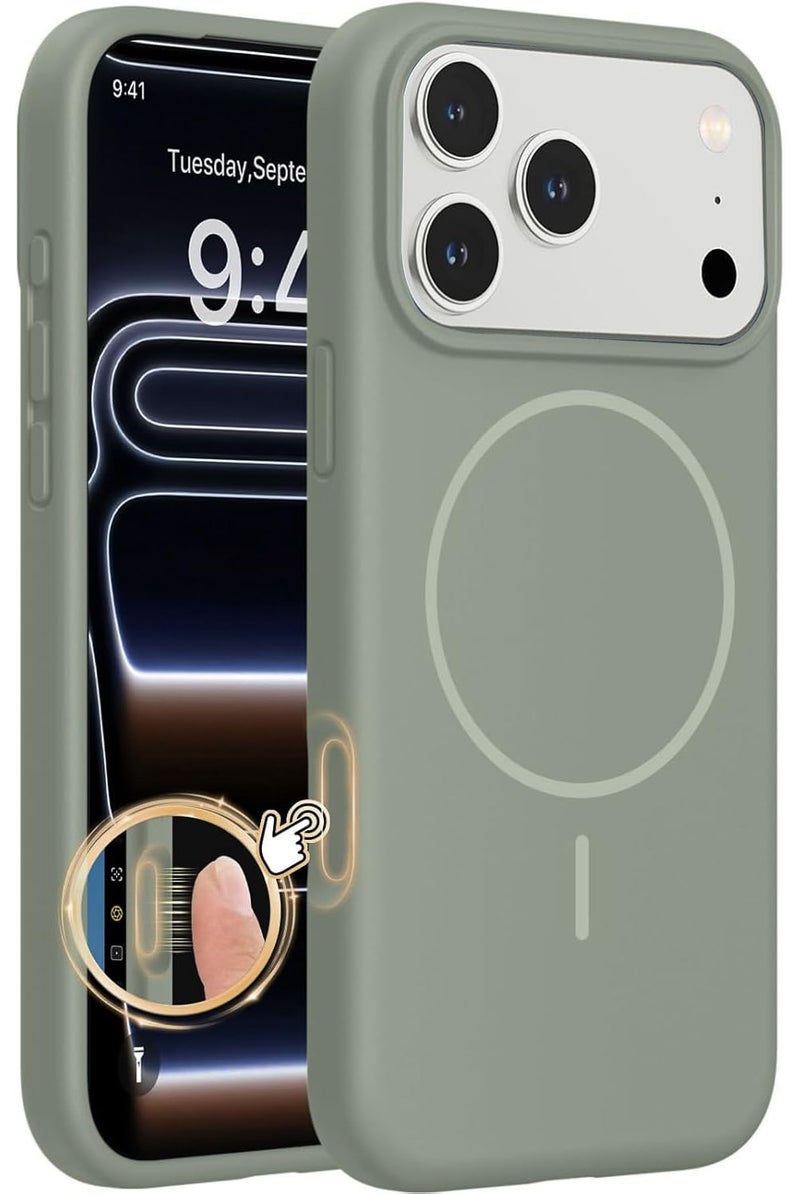 mobistyle Magnetic Silicone Back Cover for iPhone 17 Pro 6.3-Inch, Compatible with Mag-Safe, Silky Soft Touch, Shock Absorbing Phone Cover Case with Camera Lens Protection (Grey) - Image 1
