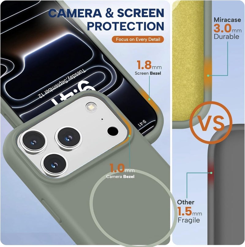 mobistyle Magnetic Silicone Back Cover for iPhone 17 Pro 6.3-Inch, Compatible with Mag-Safe, Silky Soft Touch, Shock Absorbing Phone Cover Case with Camera Lens Protection (Grey) - Image 2