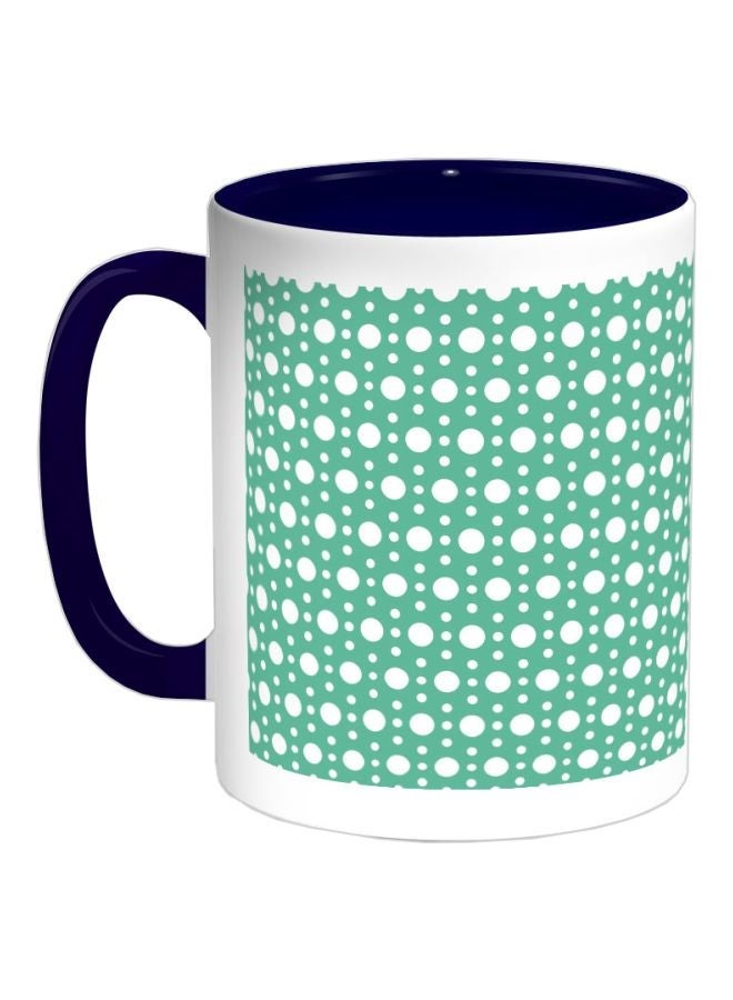 Large And Small Circles Printed Coffee Mug Dark Blue/White/Green 325ml