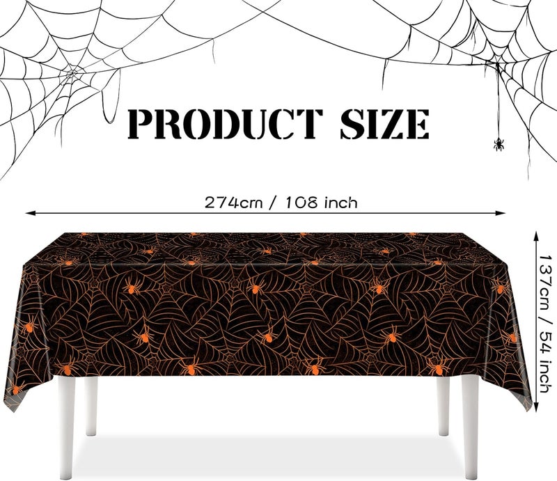 TREWAVE 3 Pack Halloween Spiderweb Tablecloth Rectangular Plastic Spider Web Table Cloth Large Size Table Covers for Home Decor Halloween Party Decorations 54" x 108" (Orange Spider) - Image 2