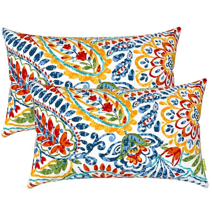 OUTDOOR LUMBAR PILLOW COVERS PATIO DECORATIVE LUMBAR PILLOW CASES ONLY FLUFFY FADERESISTANT LUMBAR CUSHION CASES FOR HOME BALCONY AND GARDEN 12X20 INCH PACK OF 2 PAISLEY MULTI