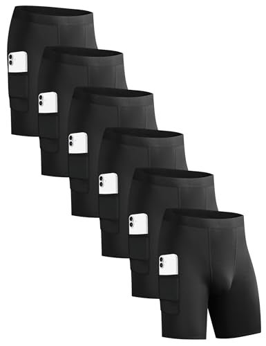 HovSiyla 6 Pack Compression Shorts with Pocket Men Sports Workout Performance Athletic Running Underwear Shorts Spandex 6 Black Large - Image 1