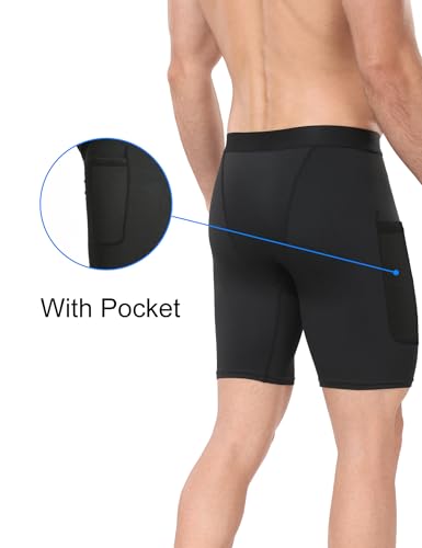 HovSiyla 6 Pack Compression Shorts with Pocket Men Sports Workout Performance Athletic Running Underwear Shorts Spandex 6 Black Large - Image 3